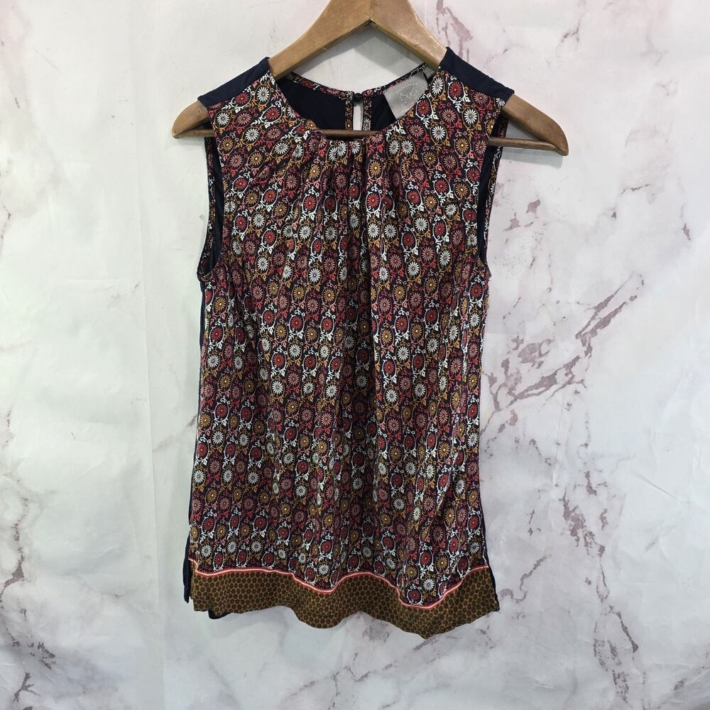 Anthropologie Top Womens Small Navy Pink Yellow Tank Vanessa Virginia Boho